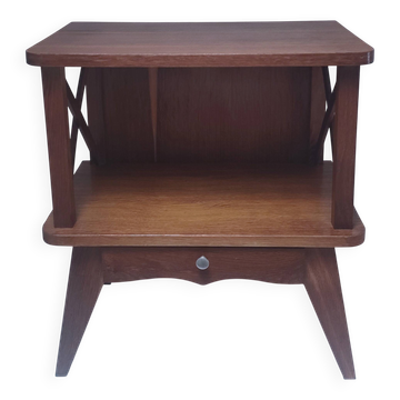 table chevet bois croisillons pieds compas vintage