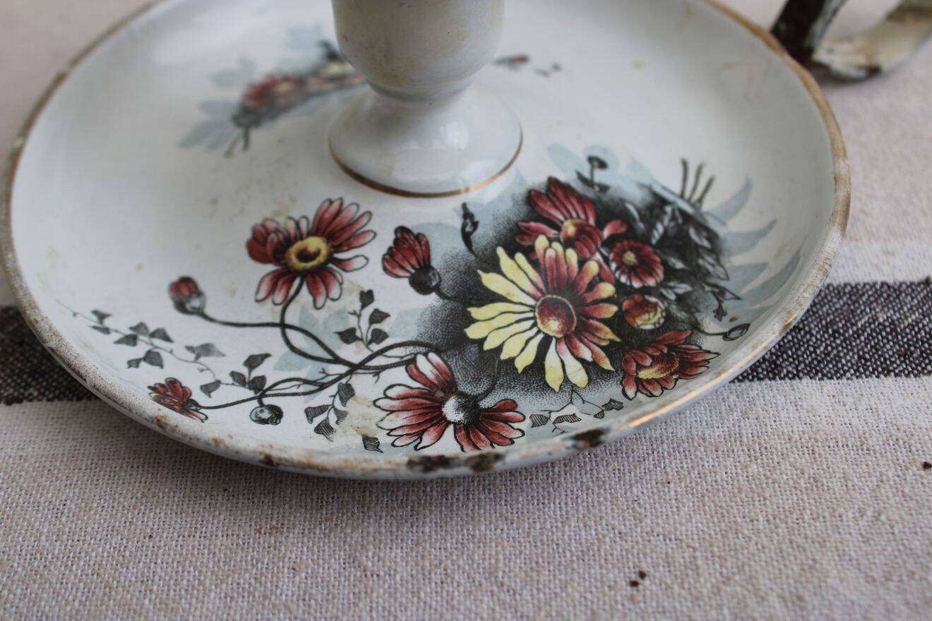Antique enamel candle holder