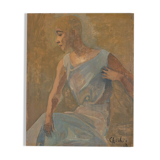 Étude féminine huile sur plaque de bois 24 x 30 cm
