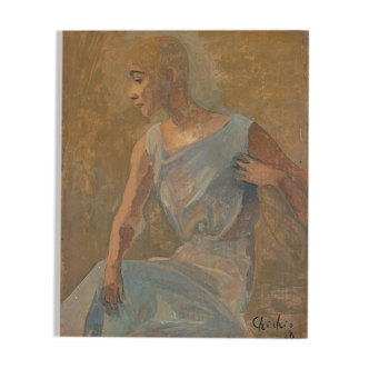 Étude féminine huile sur plaque de bois 24 x 30 cm