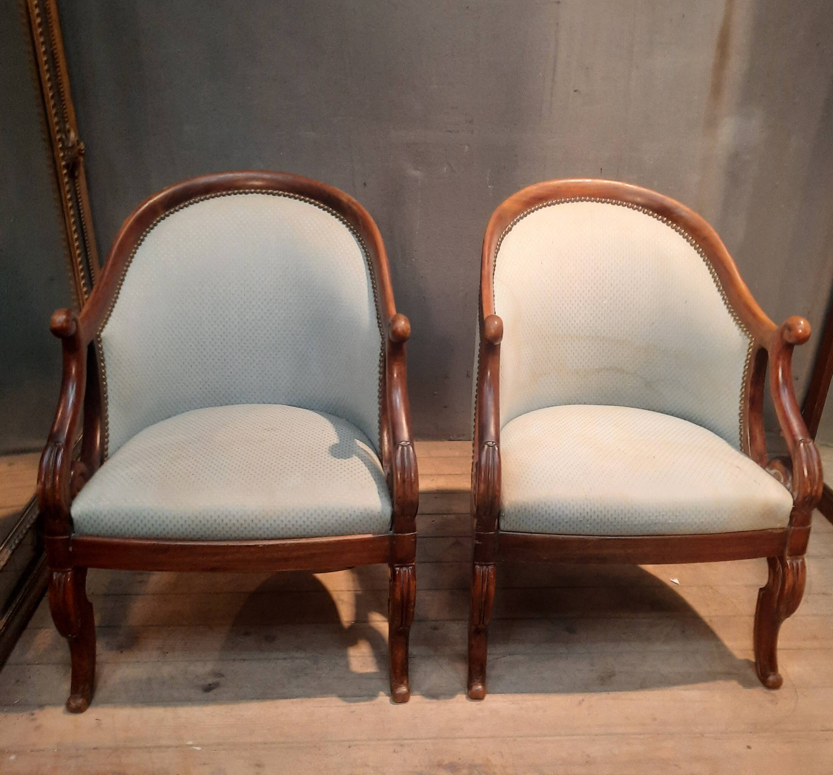 Pair of swan neck gondola armchairs