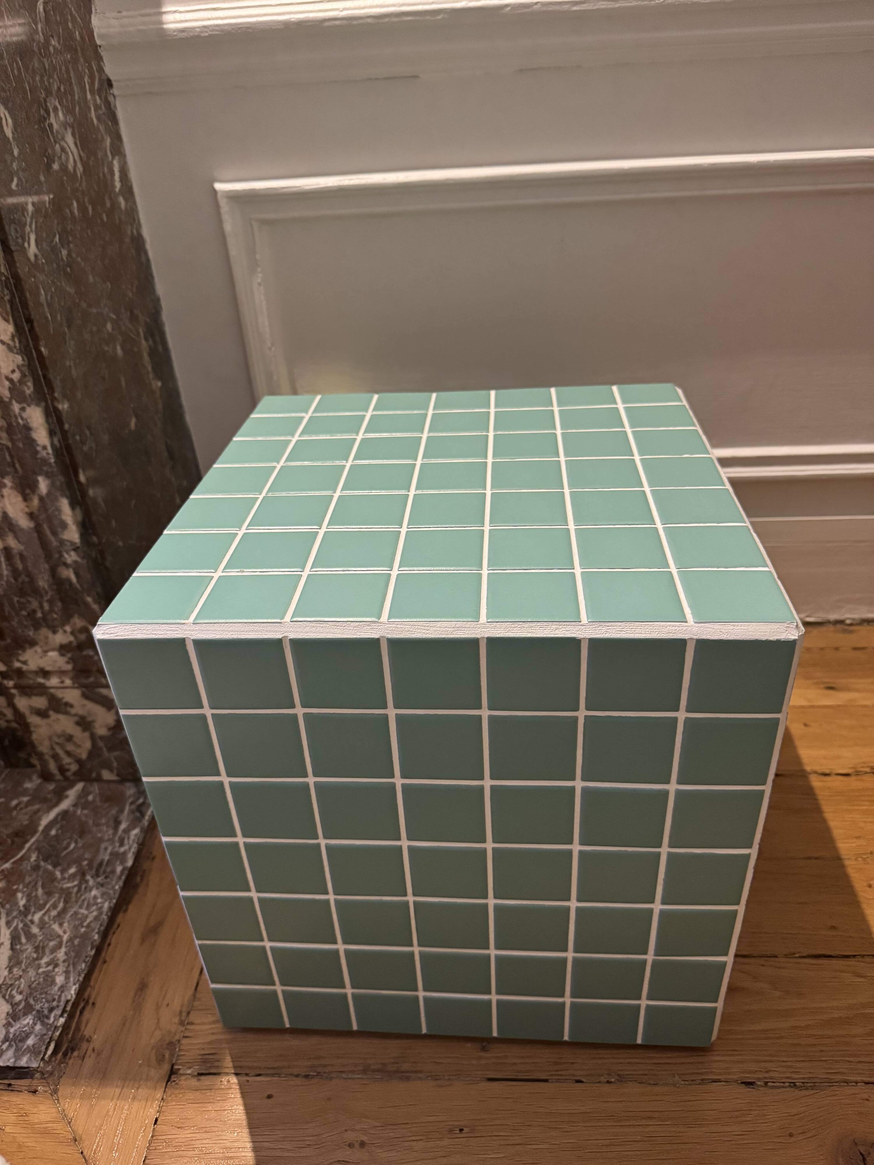 Jade ceramic cube side table 35x35 cm