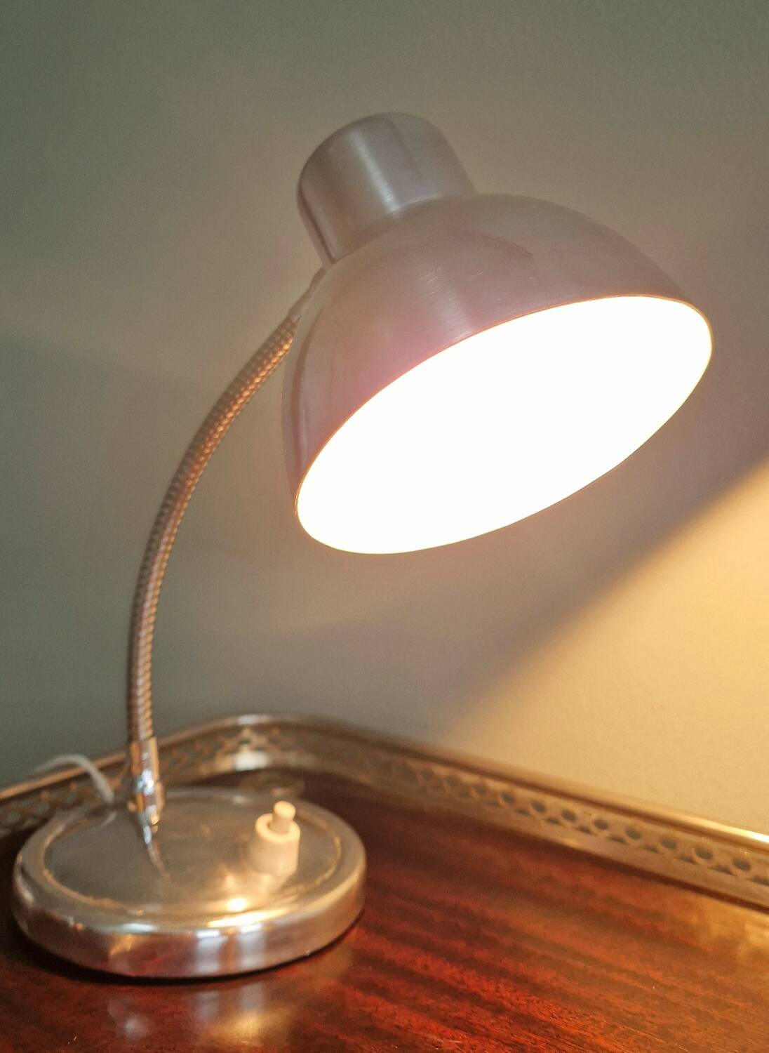 Polished aluminum desk lamp from the 1950s