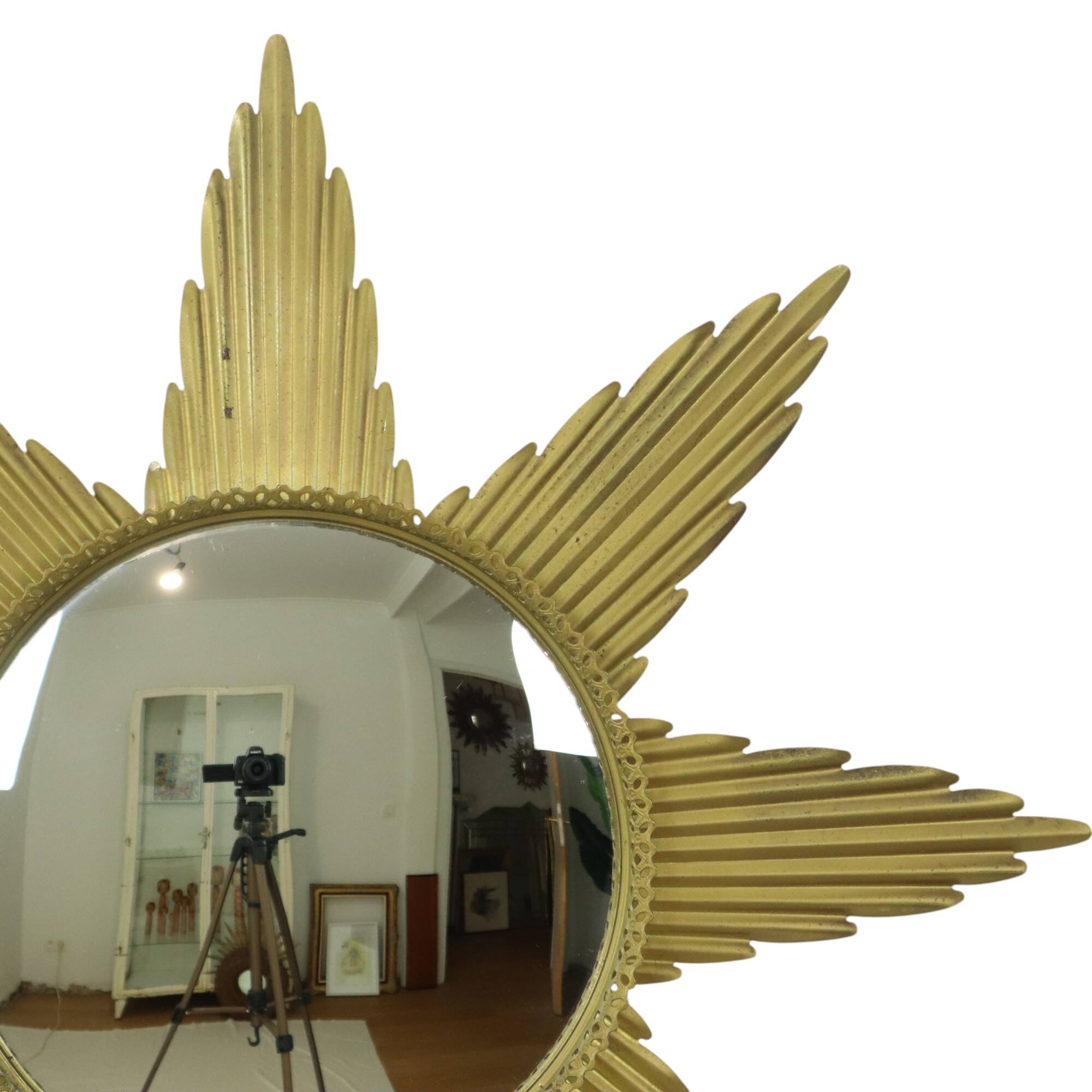 Large Starburst Sunburst Mirror Convex Gold Metal
