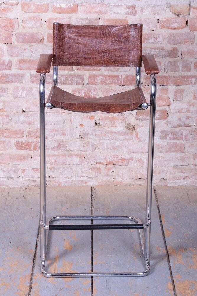 Bauhaus Bar Chair in Chromed Steel and Faux Leather, Germany, 1970s