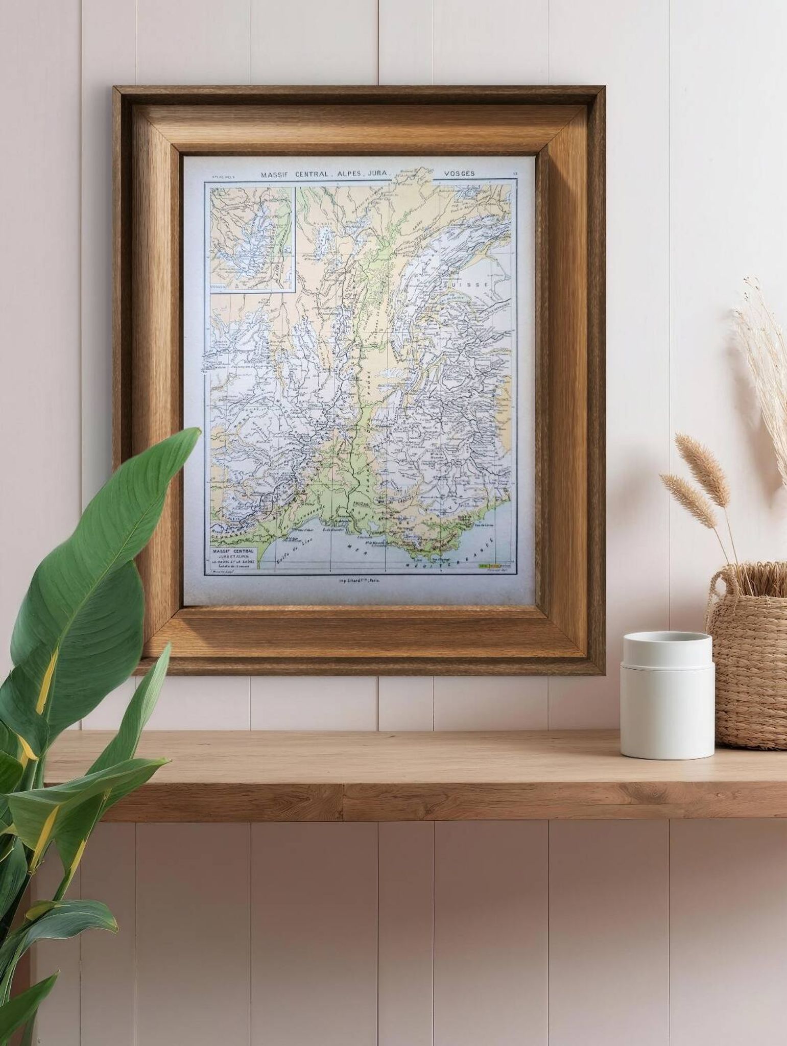 Map of the mountain ranges of France, original printed in 1896