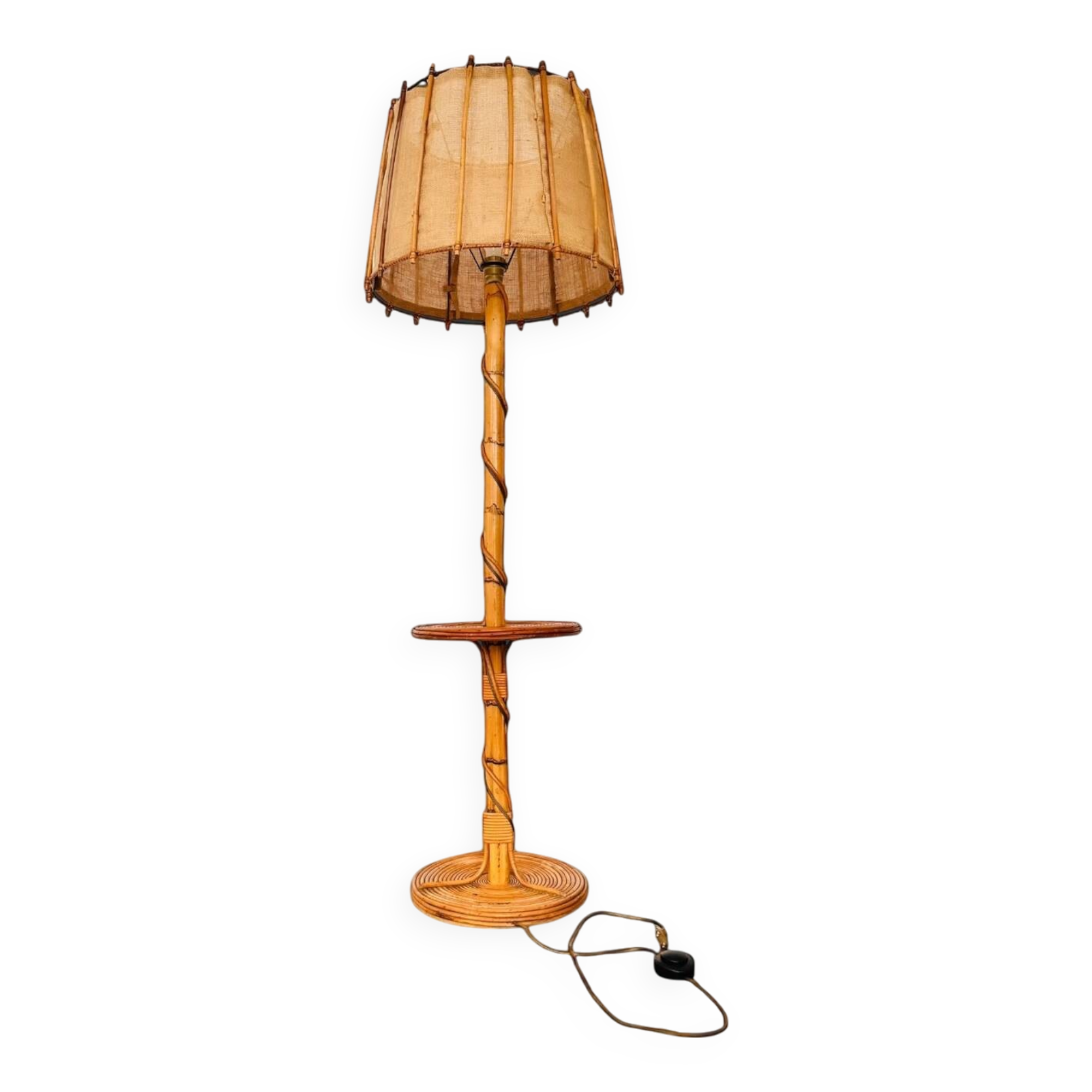 Lampadaire en rotin bambou vintage Louis Sognot