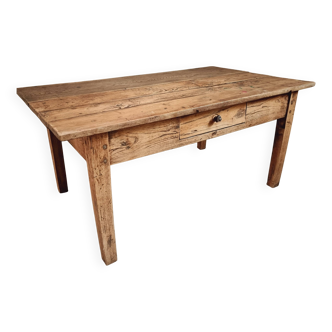 Table basse ancienne en bois – XIXe siècle – Chêne, noyer et orme