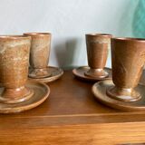 Ensemble de 4 tasses à café et assiettes en grès vintage