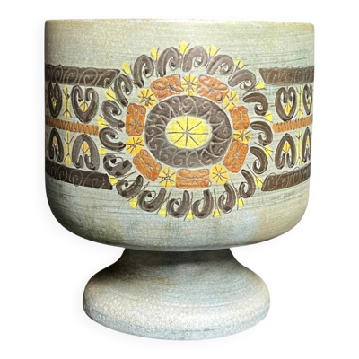 Vallauris, vase cache pot faïence polychrome Jean Lespinasse vers 1960
