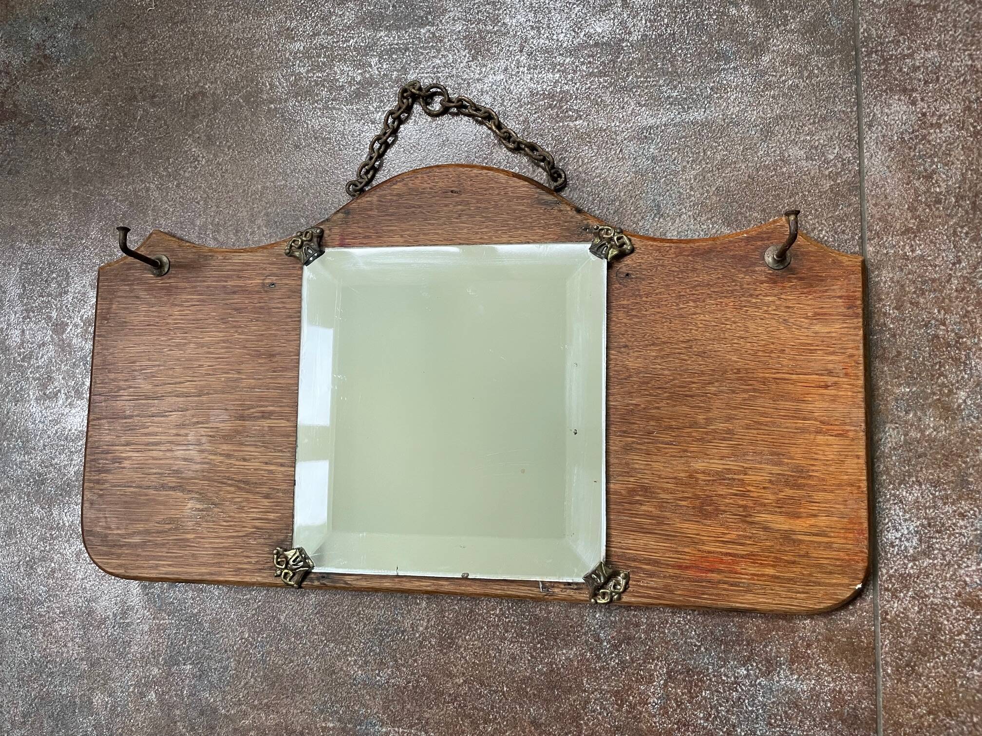 Antique hat rack/coat hook with beveled mirror
