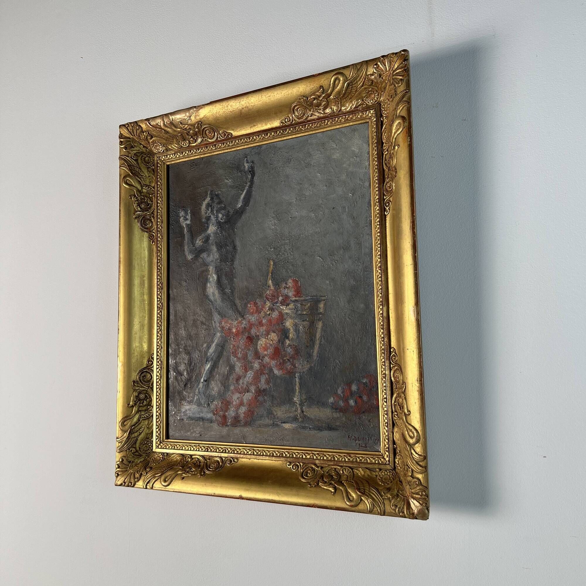 Henri duvoisin 1877-1959 oil on canvas still life empire frame, bacchus