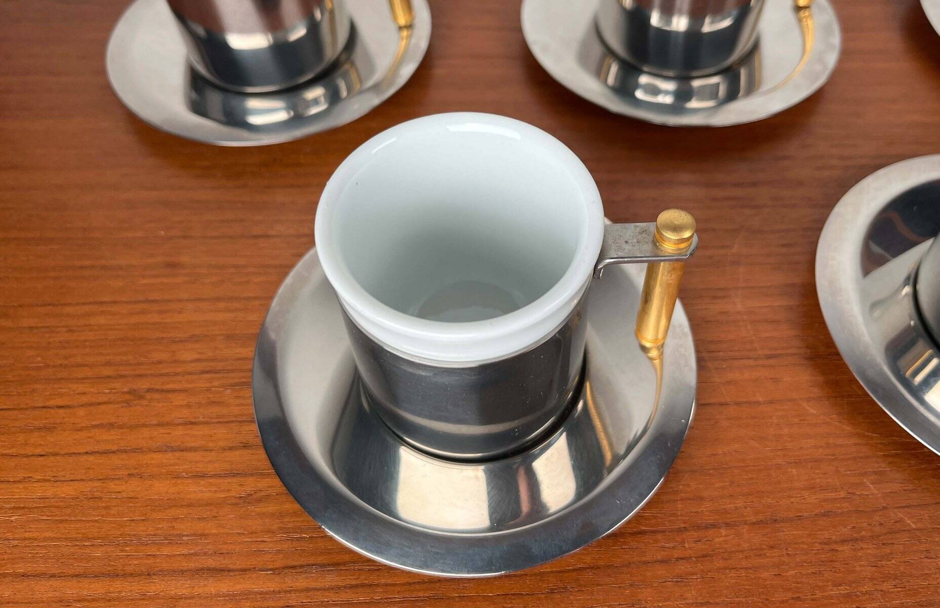 Espresso cups and saucers from the Italian postmodern Lavazza Oro series by Balzano, 1980s, set of 7.