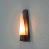 Vintage Danish teak, brass and opaline glass wall lamp