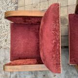 Pair of Art Deco club armchairs in burgundy red velvet, 1930s