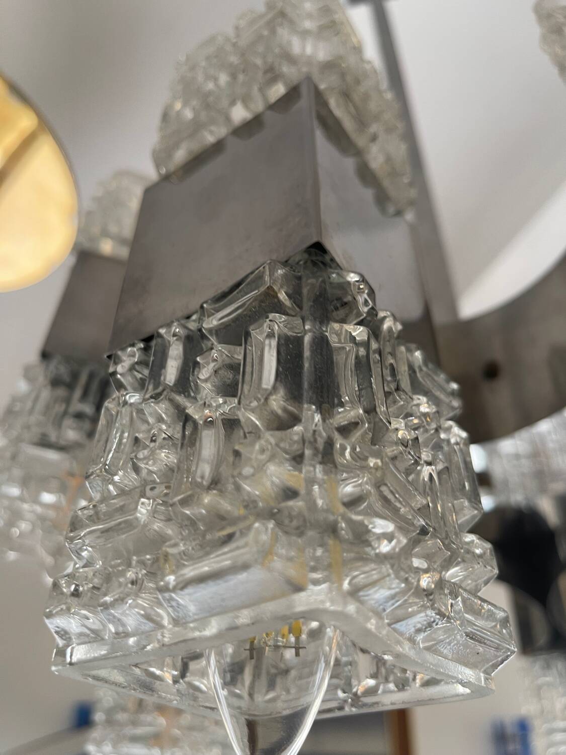 Sciolari 16-light glass and chrome chandelier, Italy 1970