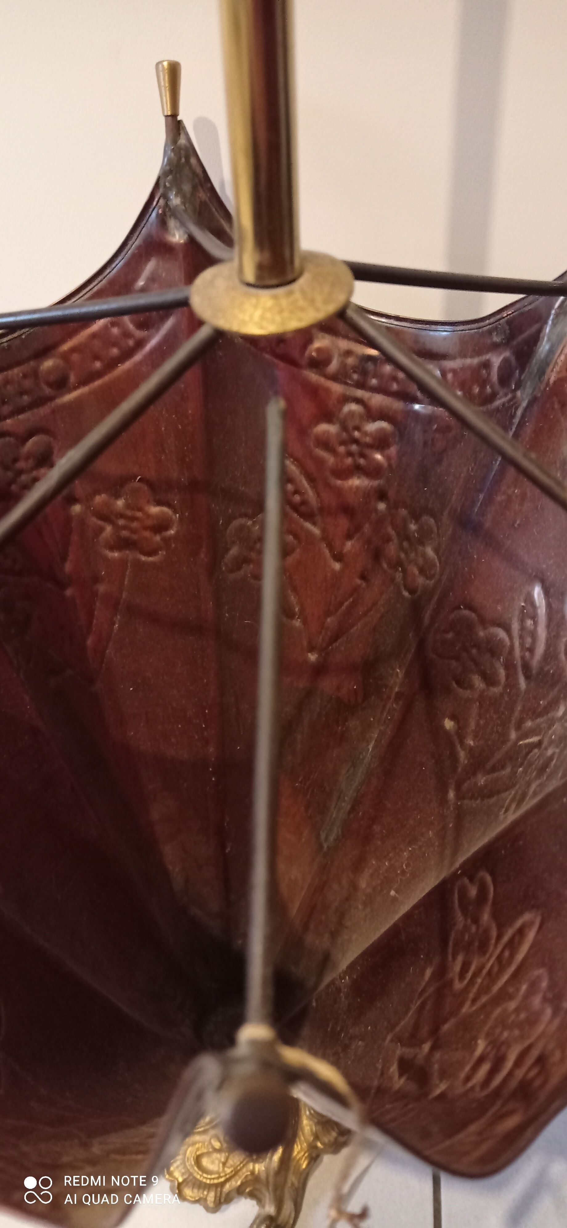 Old copper umbrella holder vintage handle dog head