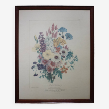 Framed Vilmorin lithograph, bouquet No 7, 1857, E. Champin