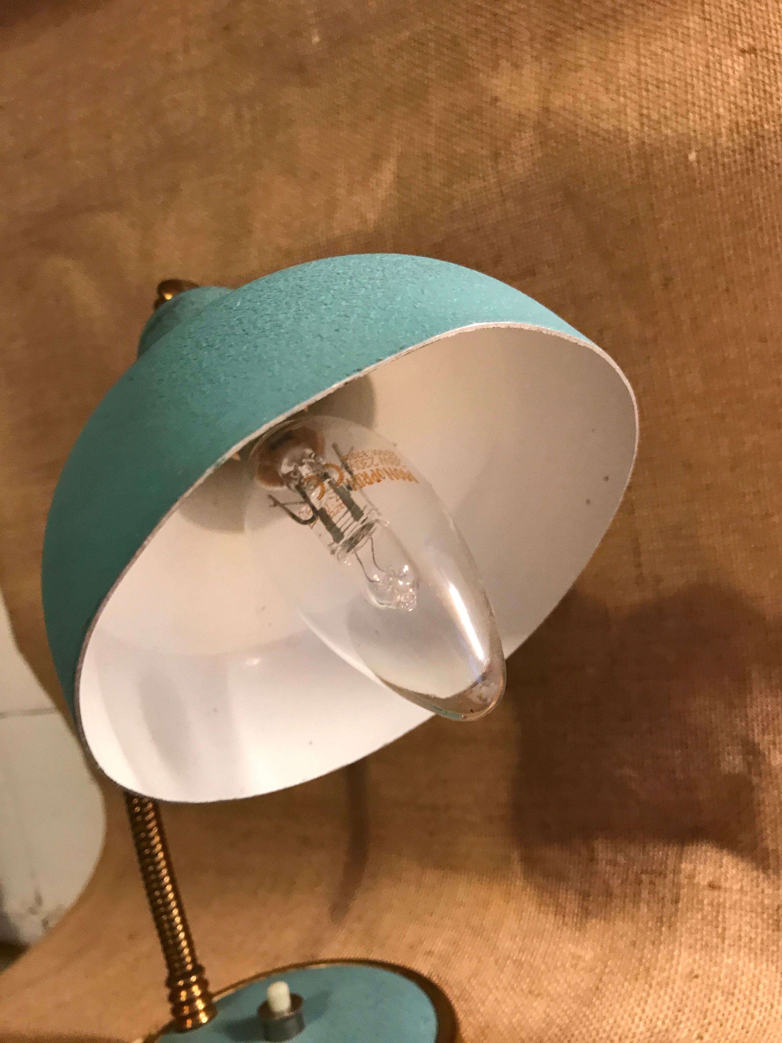 1950s turquoise blue and gold desk lamp