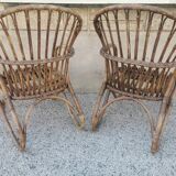 Pair of vintage rattan egg armchairs from the 60s