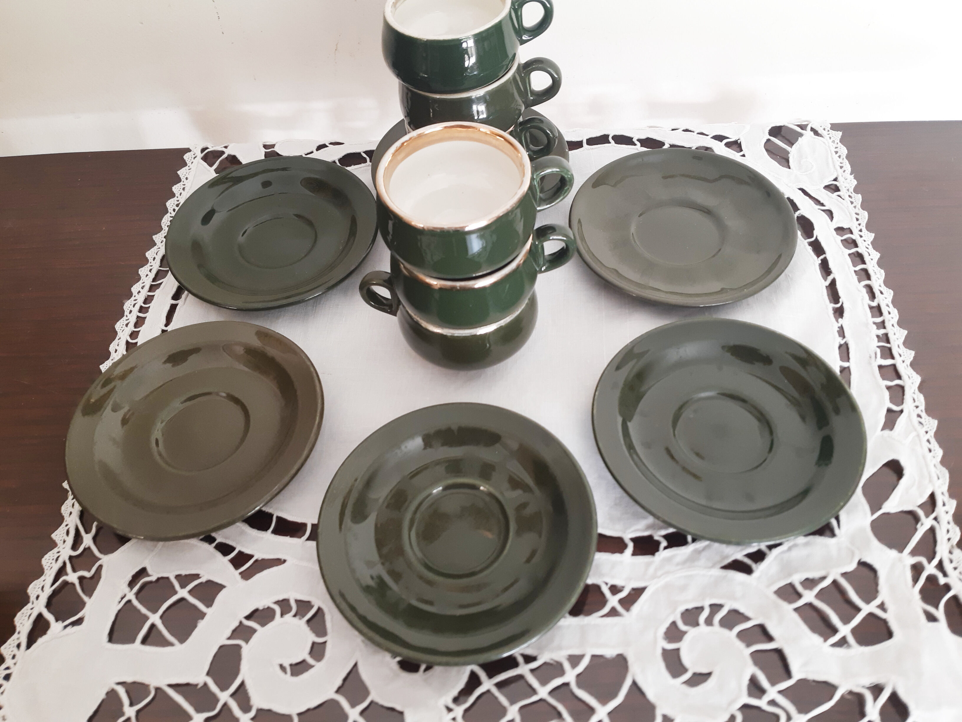 Tasses à café bistrot  Helvetia , vertes et or