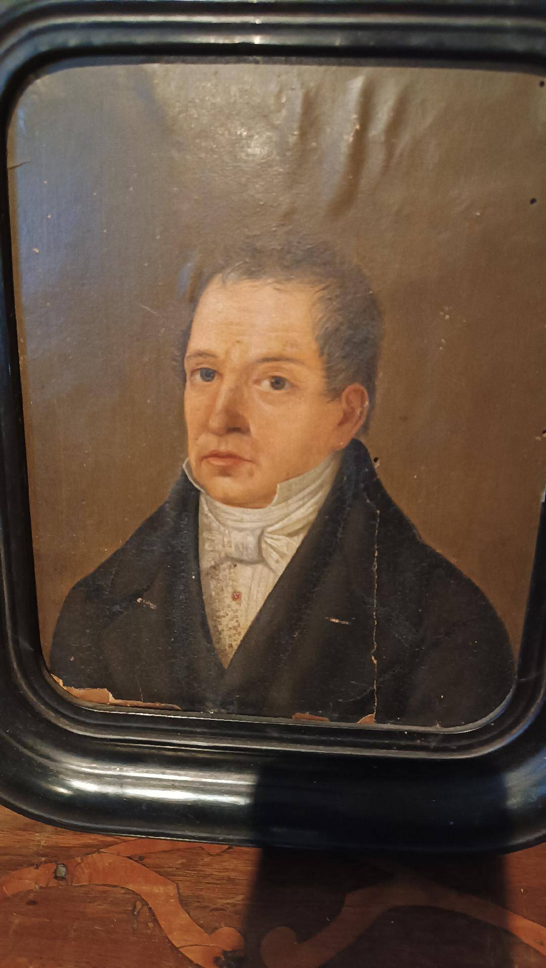 Tableau Ancien Début 19ème Siècle Huile Sur Papier Portrait