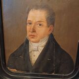 Tableau Ancien Début 19ème Siècle Huile Sur Papier Portrait