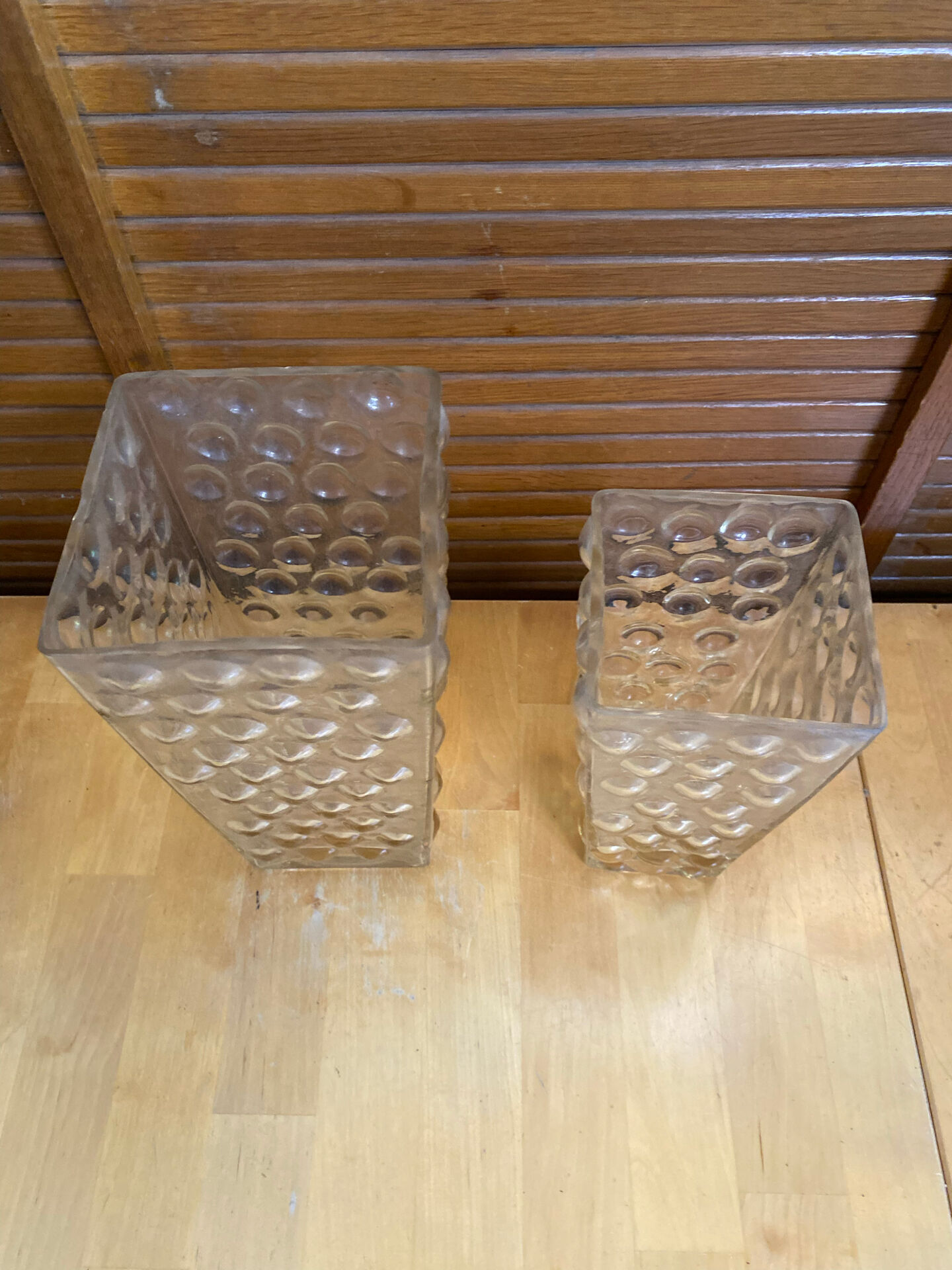 Pair of vintage bubble design moulded glass vases