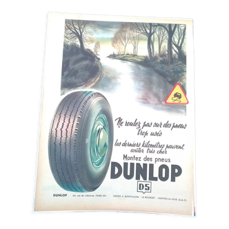 Publicité papier couleur pneu Dunlop issue d'une revue d'époque