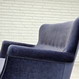 1960s, Danish 2-seater sofa, original blue furniture velour, beech wood.