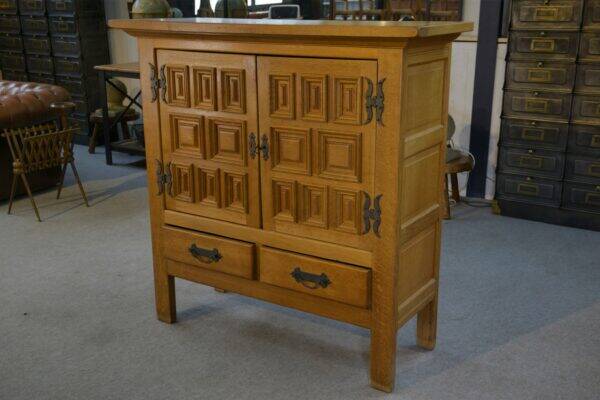 2-door, 2-drawer wardrobe in solid oak and wrought iron, rustic style, 1960s