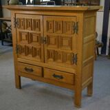 2-door, 2-drawer wardrobe in solid oak and wrought iron, rustic style, 1960s
