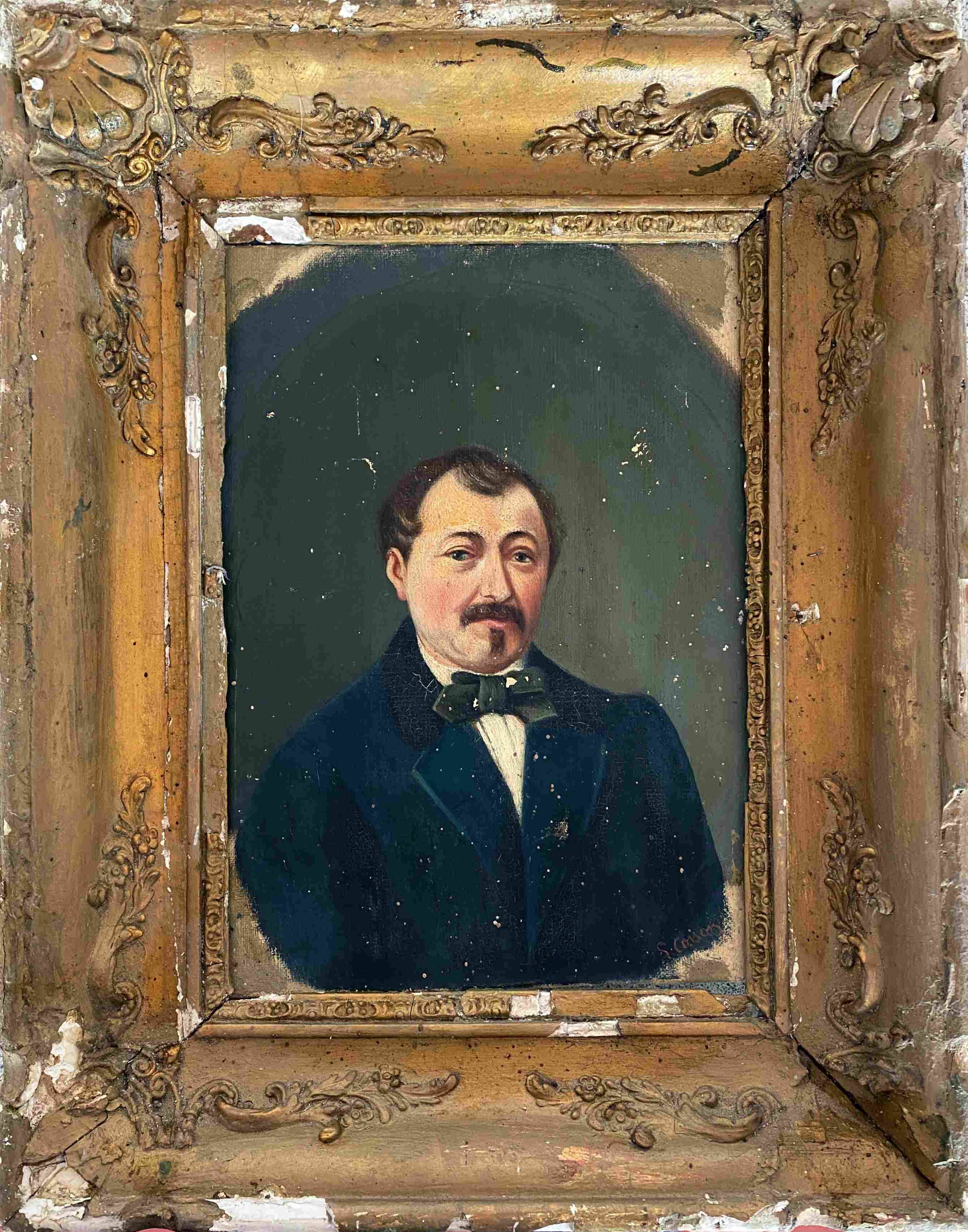 Raw attic: Painting "Portrait of a man with a bow tie" signed Cosson XIX°