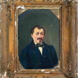 Raw attic: Painting "Portrait of a man with a bow tie" signed Cosson XIX°