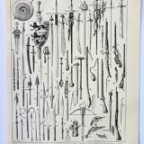 Old engraving 1898, Ancient weapons, sword, pistol, knife • Lithograph, Original plate