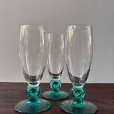 Set of 3 Luminarc champagne flutes, Molière model, Sapphire color