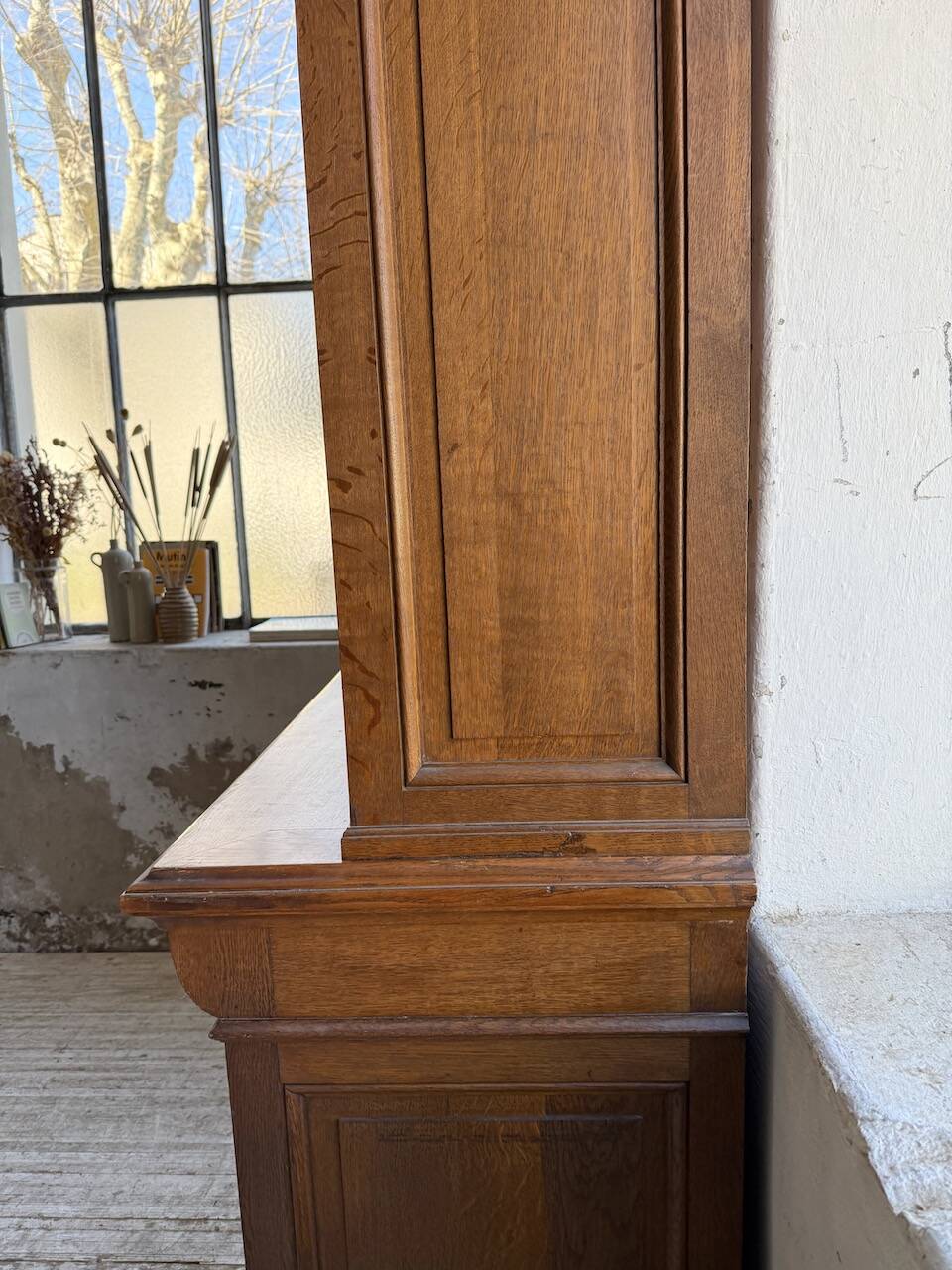 Antique XL Napoleonic oak glass bookcase, 19th century