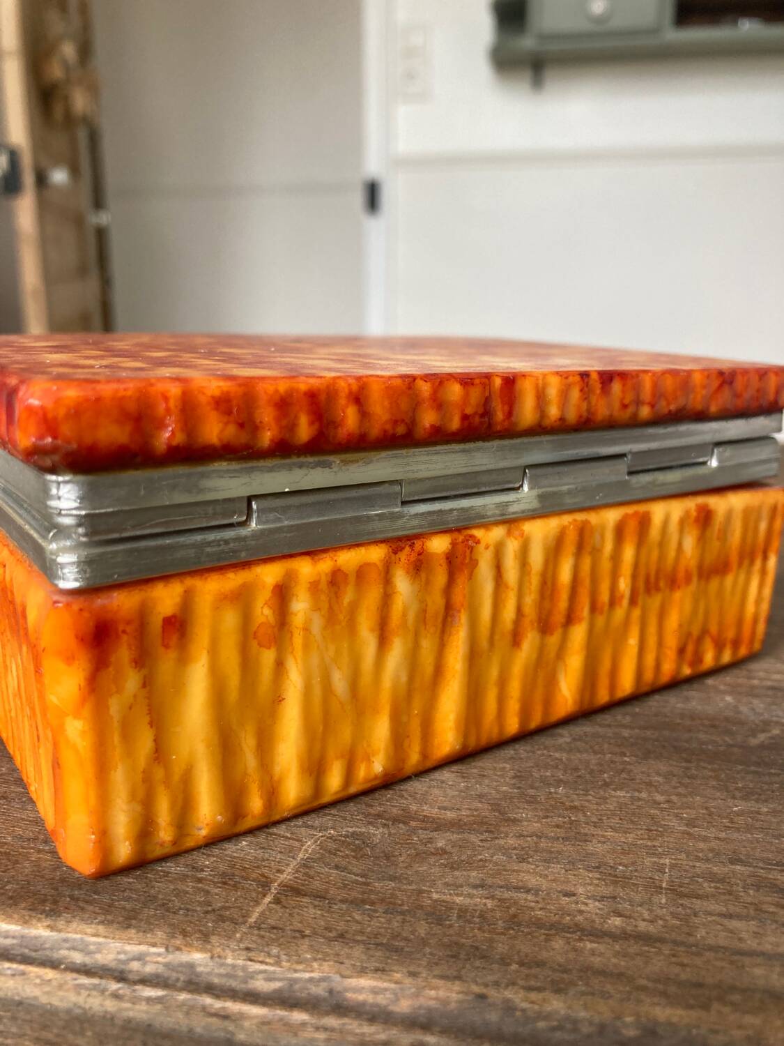 Vintage box in orange alabaster and chrome metal, Italy 1970s