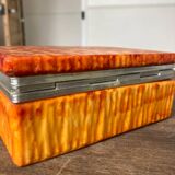 Vintage box in orange alabaster and chrome metal, Italy 1970s