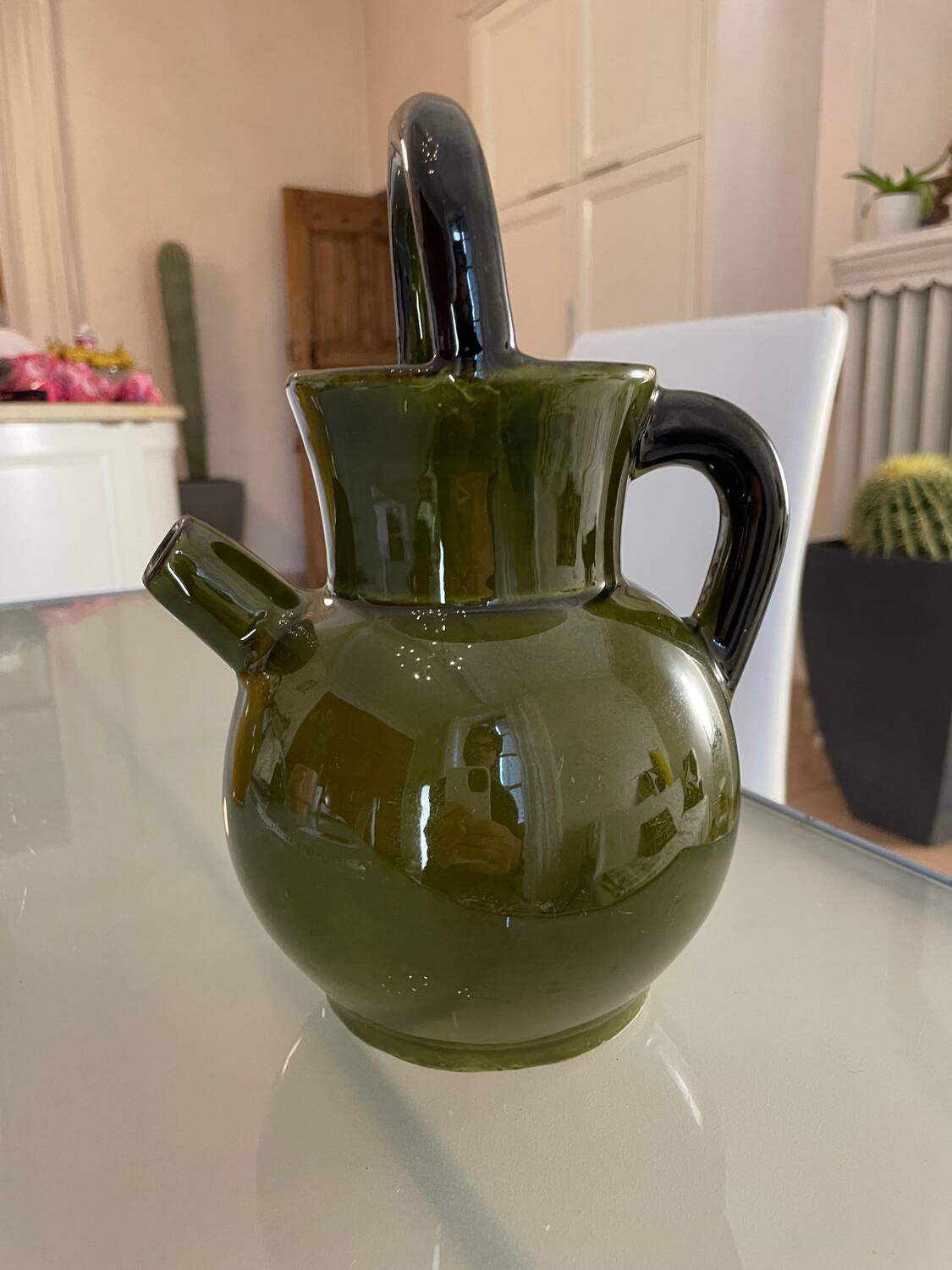 Pitcher in Provence khaki varnished clay signature Camares