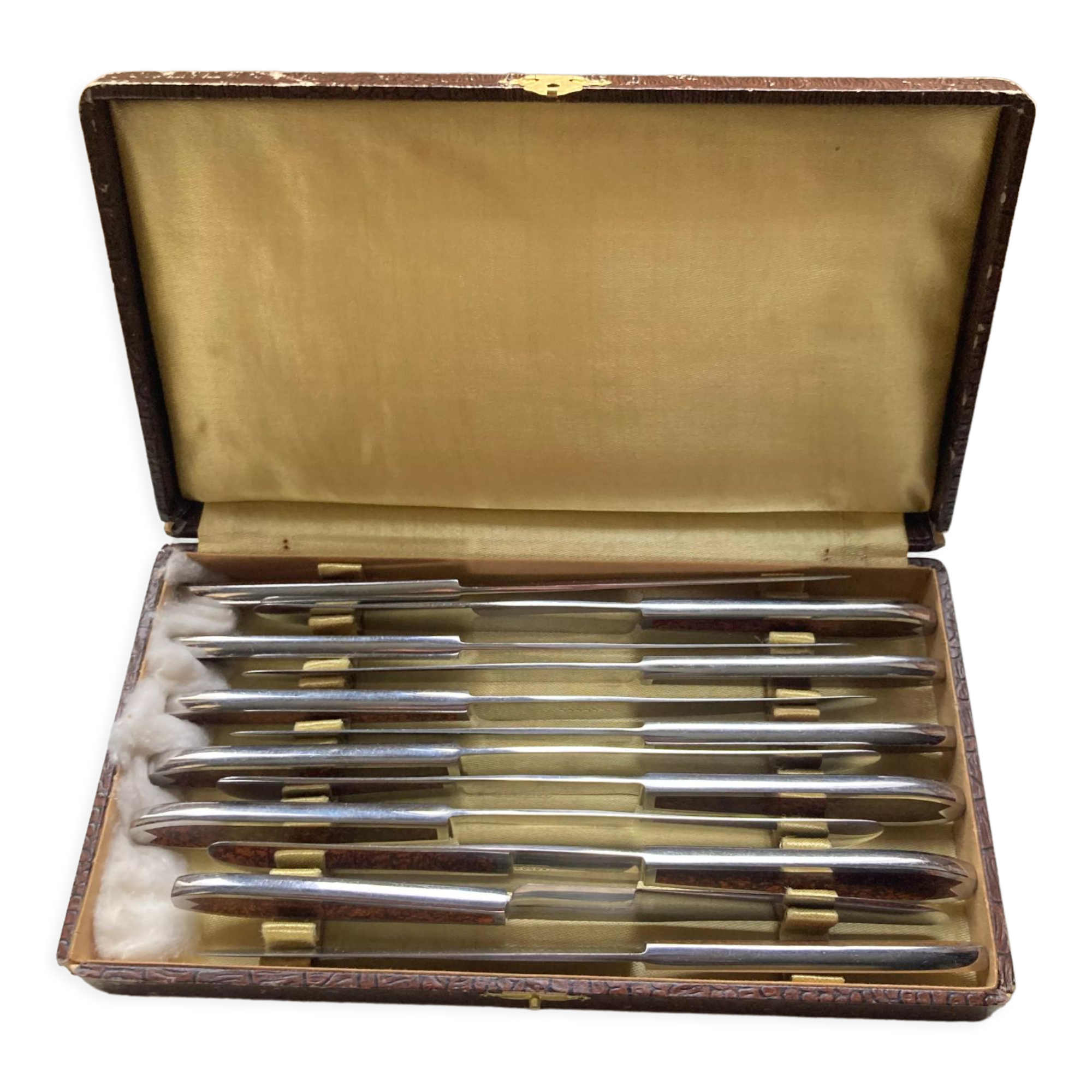 Old box 12 knives Art Deco Bakelite and chromed metal Apollonox