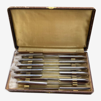 Ancien coffret 12 couteaux Art Deco Bakélite et métal chromé Apollonox