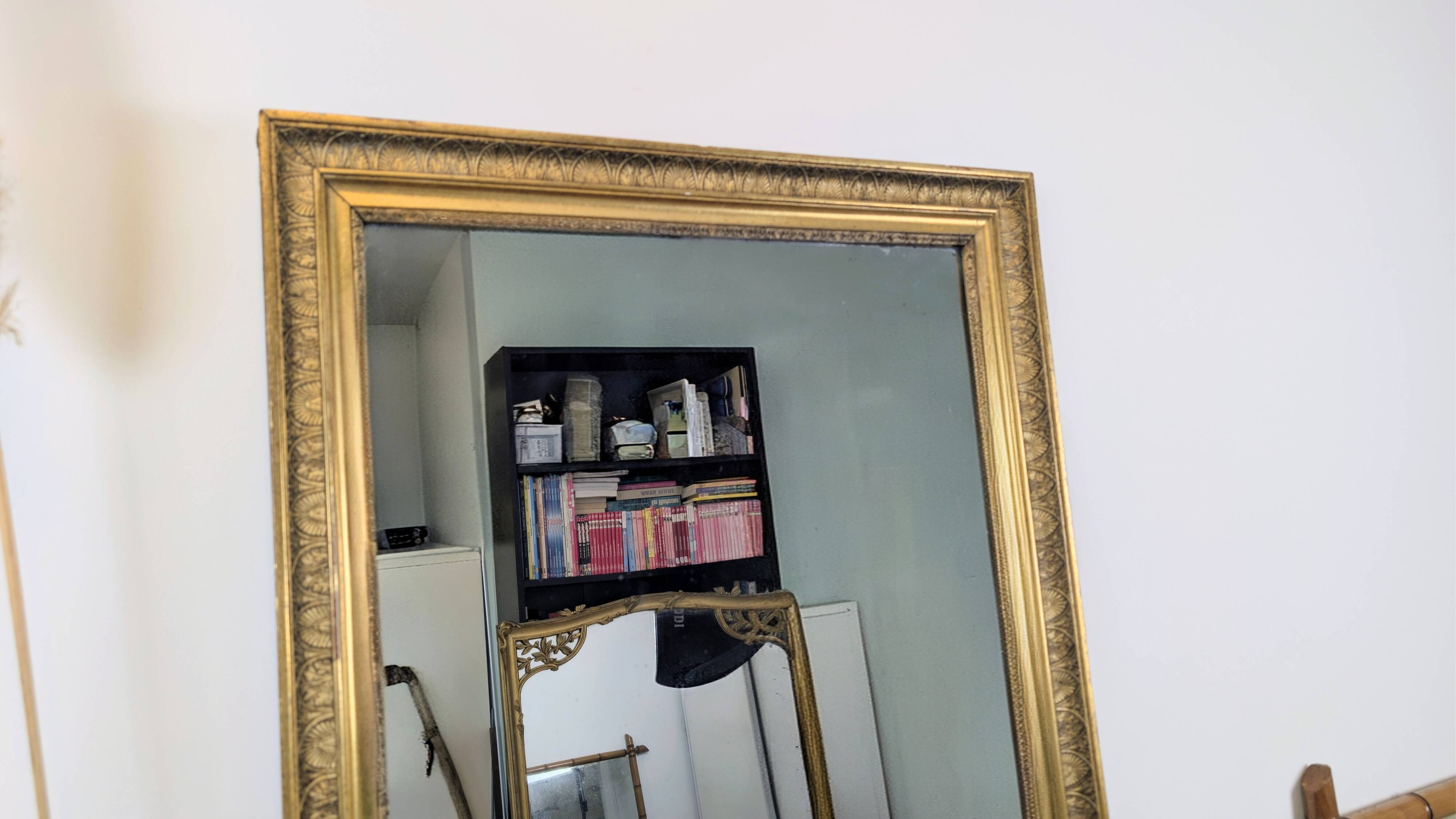 Antique mirror 19th century gilded carved frame 82 x 66 cm