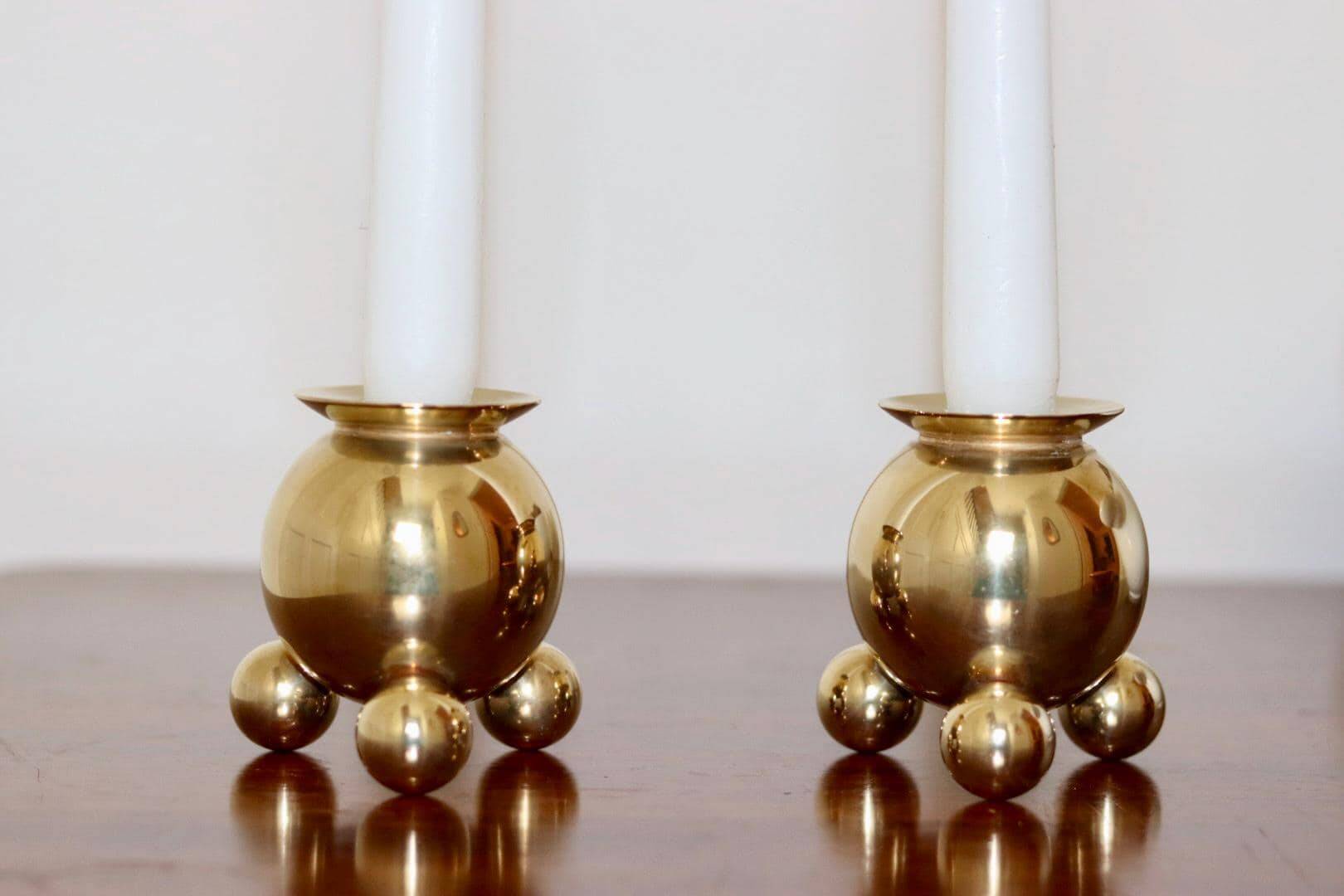 Pair of Mid-Century Swedish Brass Candle Holders by Gusum