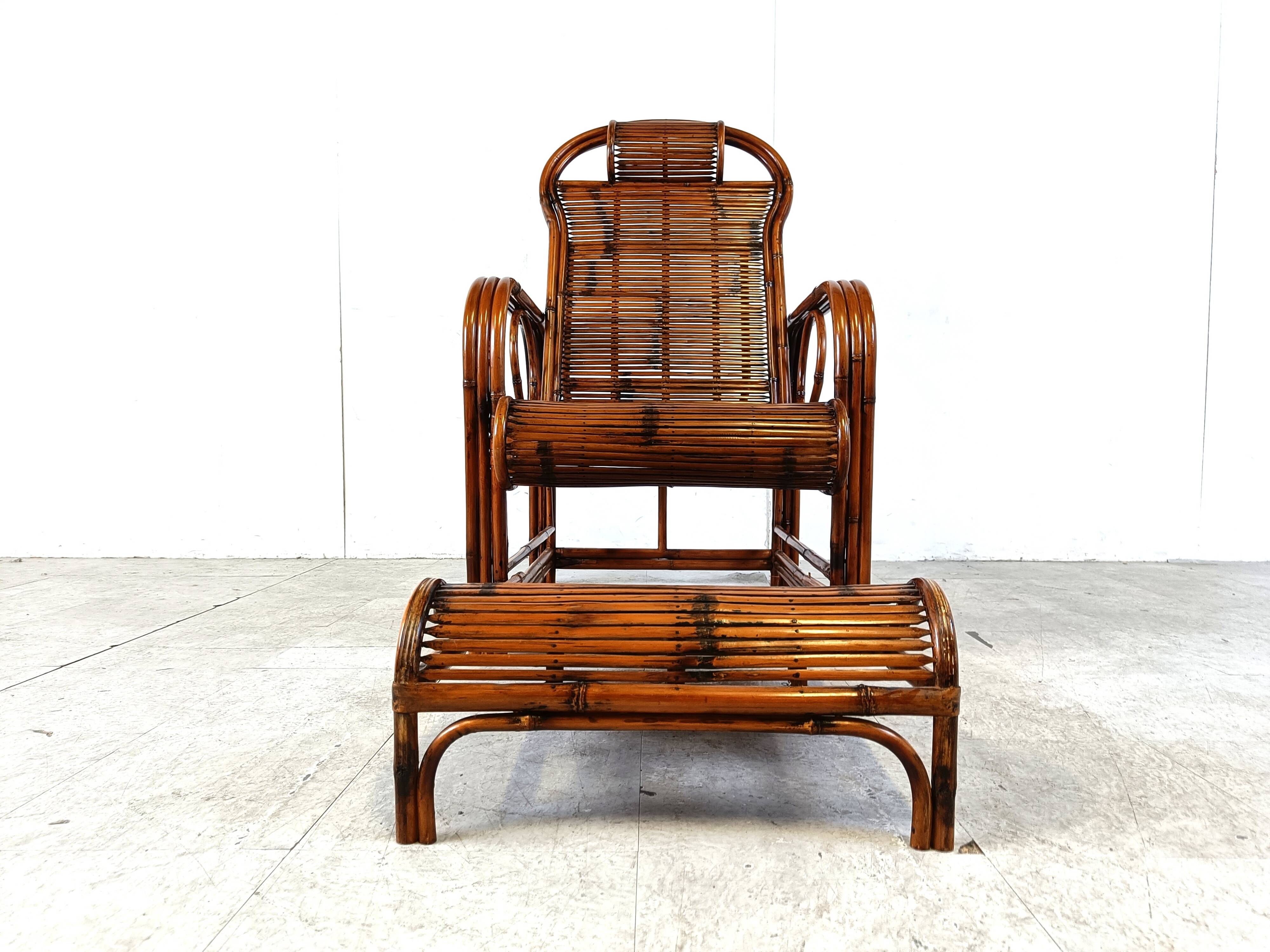 Chaise de jardin vintage en rotin et bambou, 1950