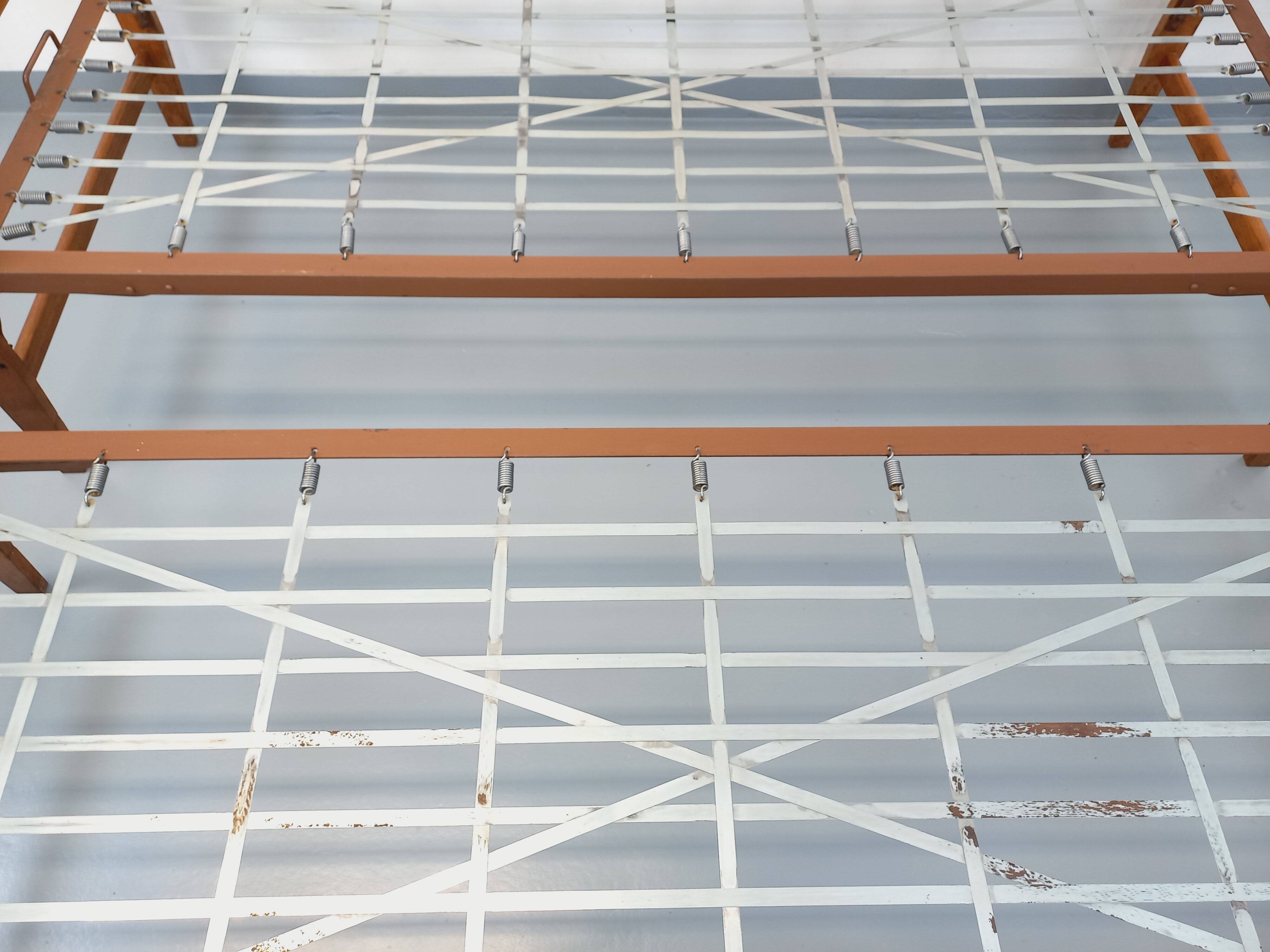 Pair of vintage stackable daybeds in oak wood and metal from the 60s