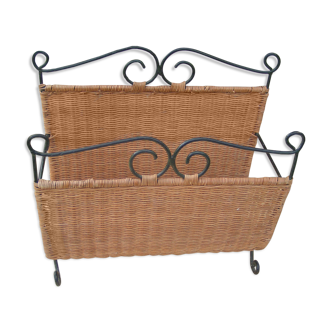 Rattan and metal magazine holder