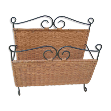 Rattan and metal magazine holder