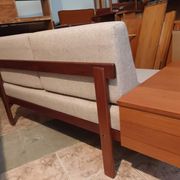 Norwegian daybed sofa in teak and blue fabric, renovated, vintage scandinavian 1960s