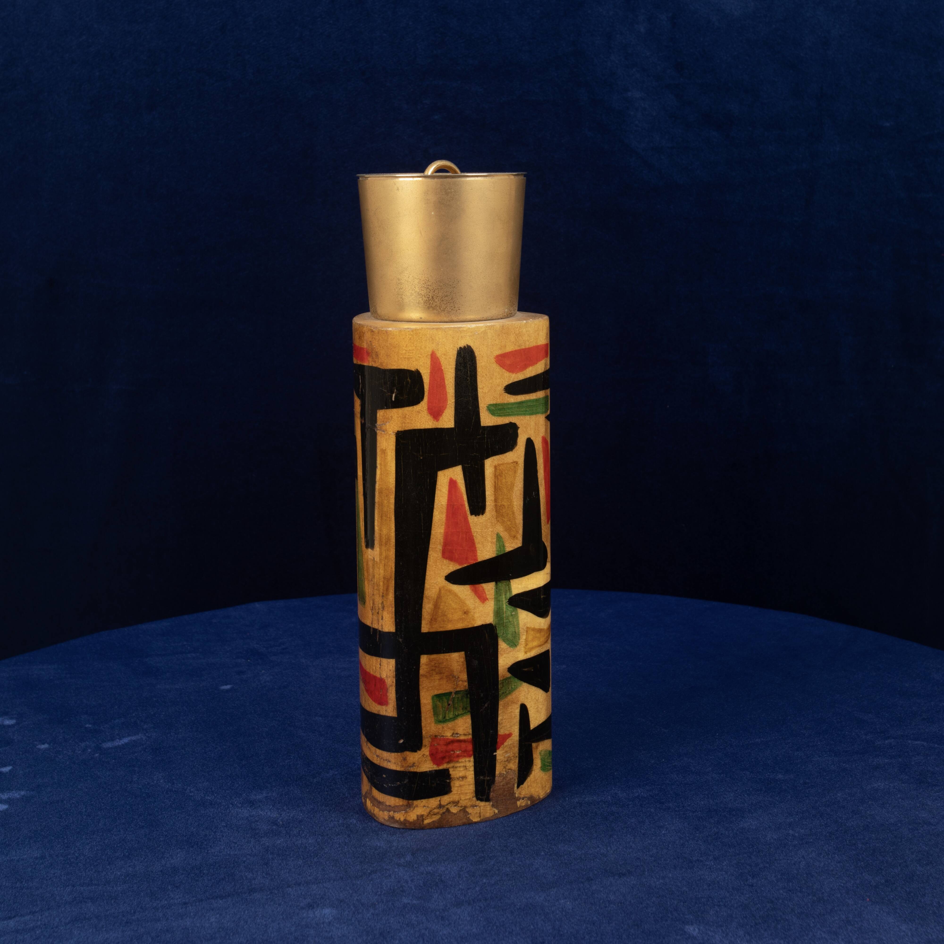 Aldo Tura Mod. 796D Parchment Thermos with Abstract Decoration, 1940